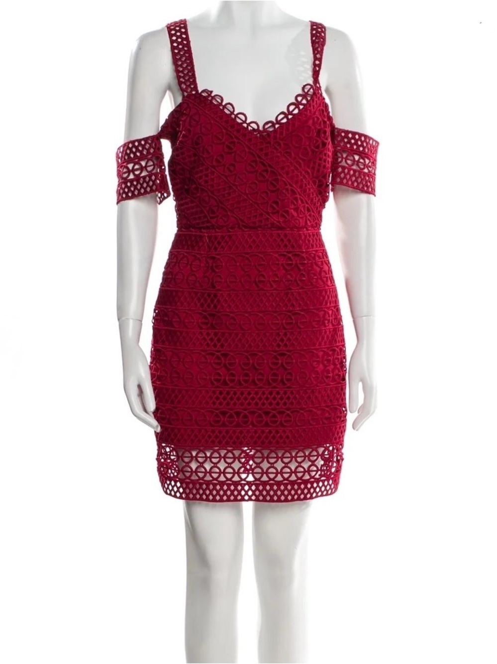 SAYLOR Burgundy Red Lace Cold-Shoulder Mini Dress